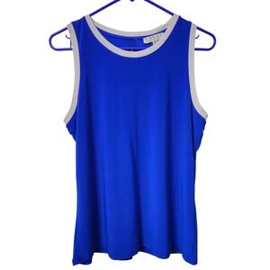 Chaus New York Royal Blue Sleeveless Contrast Trim Keyhole Back Top Size M